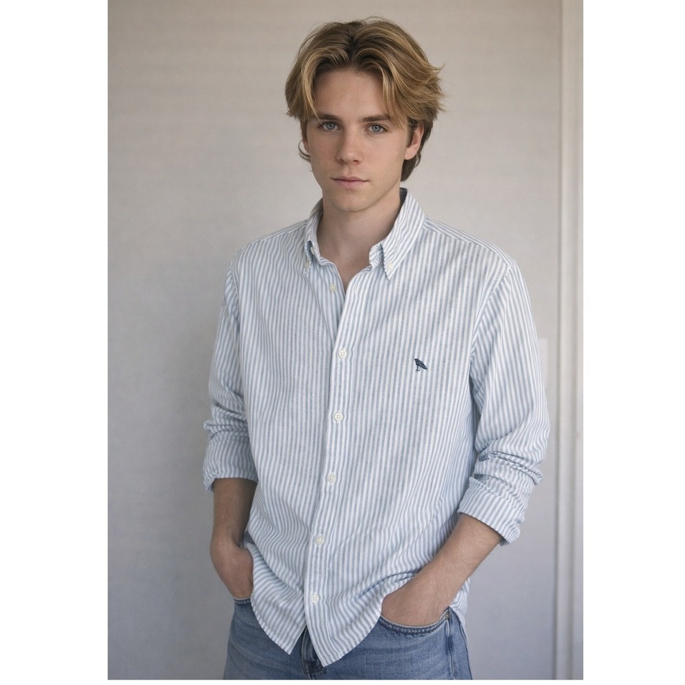 Goodfellow & Co.Men's Striped Blue 100%Cotton Buttoned Long Sleeve Shirt S Small